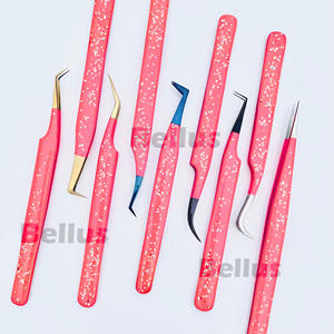 Personalizable 45 grados 90 grados curva bota punta puntiaguda fibra Acero inoxidable extensión de pestañas pinzas variedad conjunto herramientas - Product Image 4