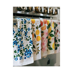 Serviettes de cuisine en coton biologique certifié GOTS, à rayures golf, à séchage rapide, douces, absorbantes, anti-rétrécissement, en tissu gaufré floral, couleur Cobalt Glow - Product Image 6