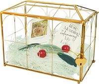 Boîte à cartes en verre de mariage en or Grand porte-cartes de mariage Terrarium en verre doré fait à la main avec fente et serrure en forme de cœur