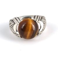 Bague pour homme en argent sterling 925 avec pierre naturelle œil de tigre marron rond, sertie en acier inoxydable, élégante, tendance, cadeau