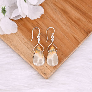 Pendientes colgantes de piedras preciosas de pera de jaspe hechos a mano de Latón chapado en plata, regalo de dama de honor, joyería de latón, pendientes personalizados - Product Image 2