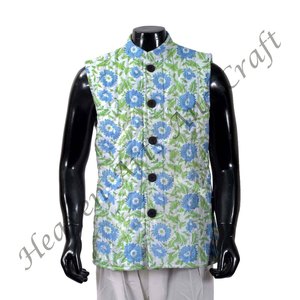 Floral Block Print Cotton <b>Jacket</b> Vintage Hand Made Fine Stitch Printed Quilted <b>Kantha</b> <b>Jacket</b> Cotton Men's Quilted <b>Jacket</b> - Product Image 5