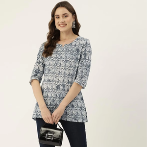 Kurti de Algodón Puro con Estampado Floral de Alta Calidad, Diseño Elegante, Vestido para Mujer para Fiestas - Product Image 1