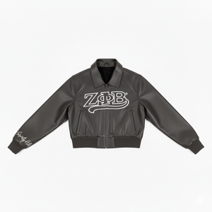 Veste bomber courte en tissu chaud de style sororité Zeta Phi Beta avec lettres grecques brodées pour femmes avec fermeture éclair - Product Image 5