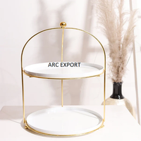 Présentoir de Décoration Vintage à 2 Niveaux Blanc Clair Avec Support en Or Présentoir à Gâteau de Créateur Présentoir à Bonbons et Desserts pour les Fêtes de Mariage