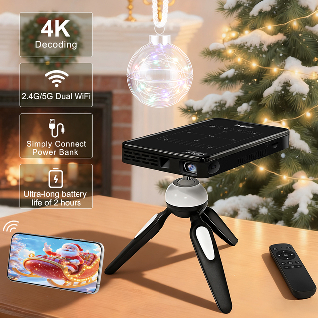 Factory Seller P09II DLP Mini Projector Battery 5000mAh 100ANSI Lumens Android 9 Manual Focus Short Throw 360 Degree Rotation US