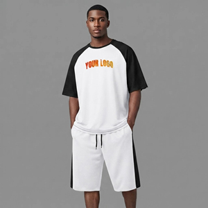 Ensemble T-shirt et short pour homme 100% coton personnalisé, col rond, manches courtes, poids moyen, coupe classique, streetwear imprimé, longueur genou, ensemble 2 couleurs - Product Image 4