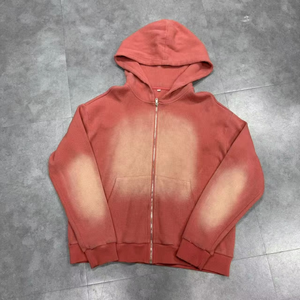 Custom 400gsm Heavyweight Blank Oversized Boxy Fit Zip up Vintage Sun Faded Acid Wash Waffle Hoodies para hombres - Product Image 1