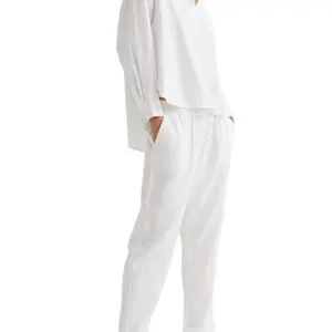 Women Trouser 100% Linen Cotton Palazzo Shirt Set For women Customize Color