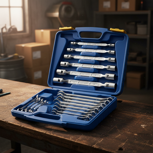 Kit d'outils avec clé à douille double flexible - Métrique DIY OEM ODM en acier au chrome-vanadium, finition chrome mat - Product Image 1