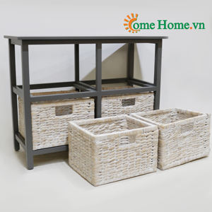 Comehome - Mueble Moderno de Madera de 2 Niveles, de Última Tendencia, con 4 Cestas de Jacinto de Agua, Caja de Almacenamiento y Organizador Hecho a Mano - Product Image 4