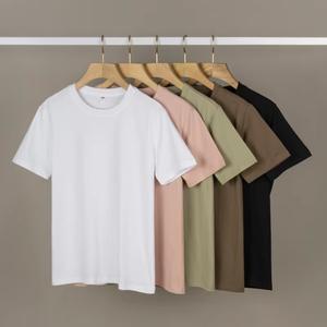 T-shirt décontracté surdimensionné 100% coton pour hommes, col rond côtelé de haute qualité avec motif brodé et épaule tombante - Product Image 1