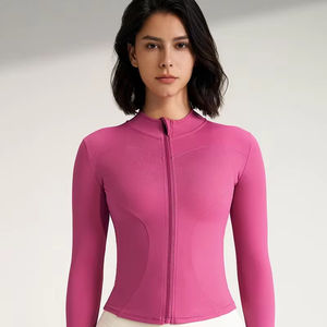 Activewear Yoga Jacket for Women Slim Fit Long Sleeve Outdoor Sports Jacket Full-Zip Workout <b>Top</b> with <b>Thumb</b> <b>Holes</b> Gym Wear - Product Image 2