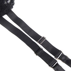 Tanga de encaje negro con botón metálico y liguero - Product Image 6