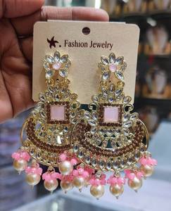 INDIAN TRADITIONAL and <b>FASHIONABLE</b> <b>EARRINGS</b> GOLD PLATED KUNDAN WITH PEARL <b>EARRINGS</b> and BOLLYWOOD <b>EARRINGS</b> for WOMENS & GIRLS - Product Image 1