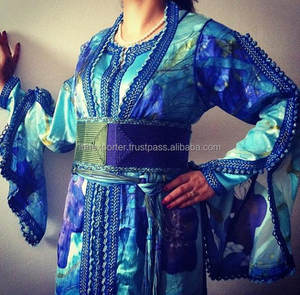 Caftán estampado en color azul con mangas sueltas más popular en Oriente Medio - Product Image 1