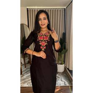 Ensemble Anarkali élégant pour femmes, broderie indienne et pakistanaise, décontracté, pour le bureau, les vacances, vente en gros, ensemble de cordon imprimé, Kurti ethnique, modeste - Product Image 1