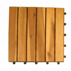 Eco-Friendly Wood Decking Floor Tiles 6 Slats Withstand Rain And Sun Easy Drainage With Plastic Blister Structure Underneath