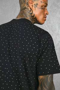 T-shirt d'été pour homme à col rond en tricot avec strass, couleur unie, écologique, polyester/coton, séchage rapide, respirant, haute qualité - Product Image 4