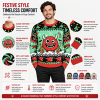 Pull de Noël en tricot pour homme FNJIA, motif monstre de dessin animé jacquard, pull fantaisie festif, haut en tricot pour les fêtes, vêtements en tricot pour les fêtes, OEM personnalisé