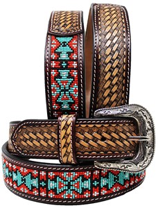 Ceinture en cuir d'Argentine de style occidental, faite à la main, 1,5 cm, ceinture en cuir de vache véritable de luxe, design floral perlé avec sculpture à la main - Product Image 3