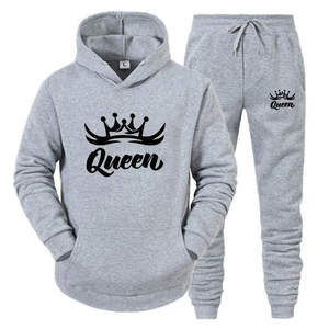 Nouvel ensemble deux pièces pour hommes et femmes tenue de couple écologique 'Queen King' survêtements imprimés sweat à capuche et pantalons de survêtement - Product Image 3