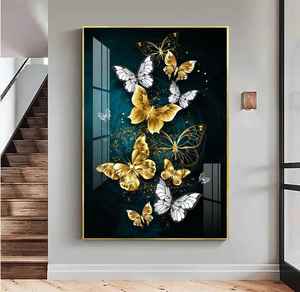 Nueva Decoración de Pared Vertical de Lujo con Alas de Mariposa en Oro y Plata Hechas a Mano, Marco de Aluminio |   Acabado Brillante en Vidrio/Acrílico - Product Image 3