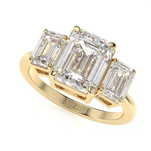 Anillo de compromiso de tres piedras con diamantes de corte esmeralda para mujer - Product Image 2