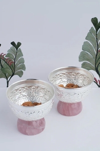 Decorative Silver Natural Stone & Brass Serving Bowl Set - Product Image 3
