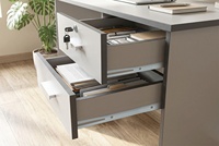 Modern eenvoudig bureau van PU-oppervlak, 15mm spaanplaat MDF, grijs, 2 laden met slot, WT302, geschikt voor studiecentrum, school, thuiskantoor.