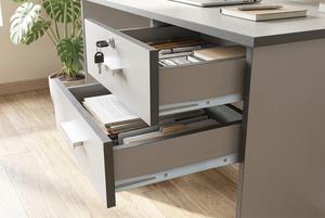 Essence Modern Simple PU Surface 15mm Chipboard Grey Study Desk 2 Drawers <b>Lock</b> Model WT302 Tuition Center School Home Office Use - Product Image 4