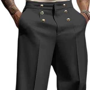 Pantalones Casuales de Trabajo para Hombre, Estilo Clásico, Corte Holgado, Pierna Ancha con Pliegues - Product Image 1