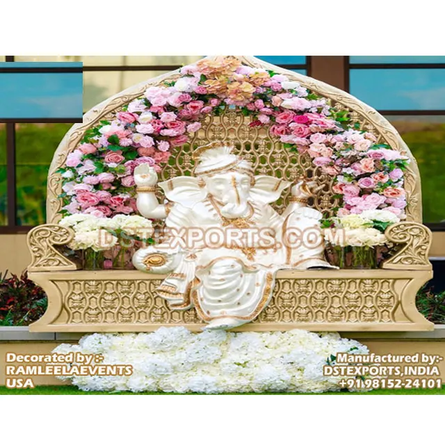 Đám cưới truyền thống FRP tượng Ganesha cho lối vào đám cưới hoàng gia tượng Ganesha vàng trắng
