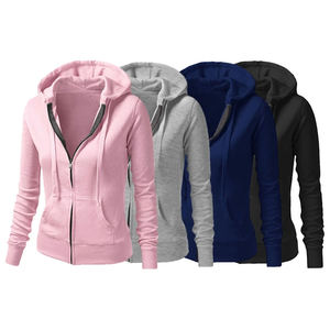 Venta caliente de manga larga Color sólido Mujeres Sudaderas con capucha de lana Mujeres 100% Algodón Cremallera Mujeres Sudaderas con capucha - Product Image 2