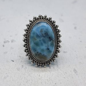925 Sterling Silver Handmade Bohemian Larimar Gemstone Artisan <b>Crafted</b> Designer <b>Ring</b> Nepali Work Designer <b>Ring</b> Trending 2024 - Product Image 1