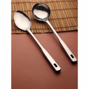 Ensemble d'ustensiles de service en acier inoxydable 304 de qualité alimentaire, kit d'accessoires de cuisine, cuillère à soupe et cuillère pleine polies miroir, qualité restaurant - Product Image 1