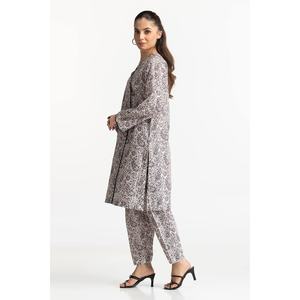 ชุดเซ็ตผ้าเครปพิมพ์ลายแจ็คการ์ดสีดำขาวสำหรับผู้หญิง ไซส์ XS/XXS ชุดสองชิ้น ออกแบบแยกชิ้นเสื้อและกางเกง - Product Image 1