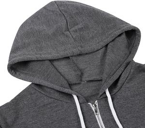 Sudadera corta con capucha para mujer, de manga larga, con cremallera, con bolsillos y cordón ajustable - Product Image 6