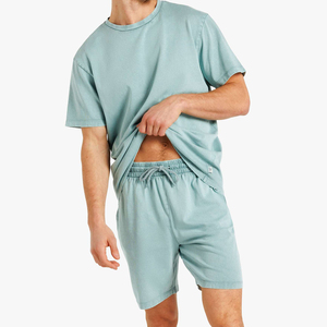 Camisetas de manga corta para hombre de talla grande con lavado ácido de piedra de algodón pesado de alta calidad, conjunto corto Vintage de 2 piezas, ropa de abrigo - Product Image 4