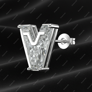 Regalos de Navidad, Pendientes de Plata de Ley 925 con Letra Inicial V, Diamante Cultivado en Laboratorio con Certificación GIA IGI, Oro Fino, para Él y para Ella - Product Image 2