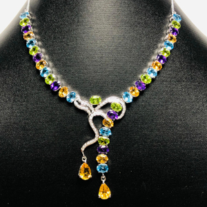 Ensemble de collier 3 pièces en argent sterling 925 Améthyste naturelle Péridot Citrine Topaze bleue Beau cadeau de mariage unique pour tout - Product Image 2