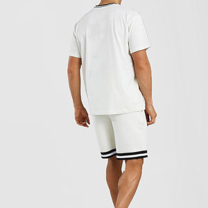 Conjunto de Verano para Hombre, Personalizado, Blanco, de Algodón, con Cuello y Puños Acanalados, Diseño Único, Ligero, Estampado Sólido con Pedrería - Product Image 4