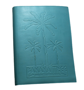 Magnifique journal relié en cuir, couleur bleu ciel, cuir de chèvre adouci avec un motif de bananier en relief sur la couverture. - Product Image 1