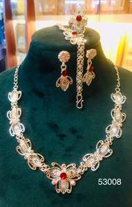 Conjunto de Collar con Colgante en Forma de Lágrima con Acabado Plateado de Lujo y Pendientes a Juego, Joyería de Diseño para Bodas, Modelo 63057 - Product Image 6