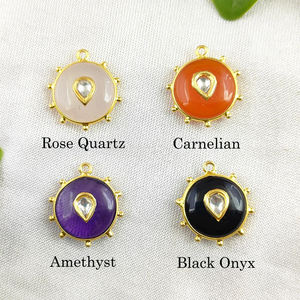 Gemstone Indian Polki CZ Gold Vermeil 925 Sterling Silver Fancy Bezel Setting <b>Pendant</b> Handmade Minakari Work Women's Trendy - Product Image 4