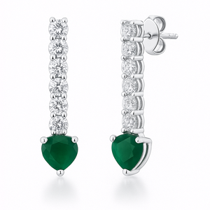 Pendientes de Plata de Ley de Primera Calidad con Baño de Rodio, Corazón de Ónix Verde, Circonita Cúbica, Joyería con Piedras Preciosas de Color Verde Esmeralda para Bodas y Fiestas - Product Image 1