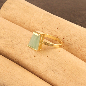 แหวนหมั้นสุดหรูรูปบาแกต,แหวนชุบทอง Amazonite แบบเปิดปรับได้แหวนแฮนด์เมดสำหรับผู้หญิง - Product Image 4