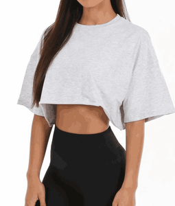 Women's Eco-Friendly Cropped Fitted Streetwear Terry Fabric Anti-Wrinkle Custom Logo Fitness <b>Crop</b> <b>Tops</b> with Loose Fit for Ladies - Product Image 4