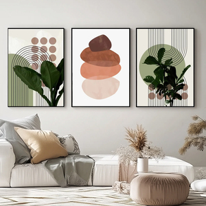 Salon décor Nodic toile impression minimaliste plante photo 3 pièces vert peinture géométrique Boho mur Art - Product Image 5