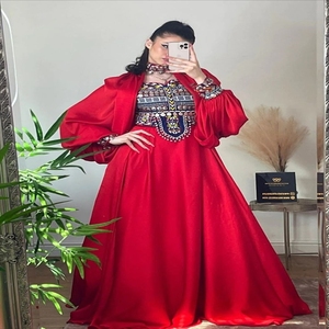 Robes de soirée de style indien et pakistanais, fabrication artisanale sur mesure, couleur rouge, faible MOQ, prix de gros - Product Image 1
